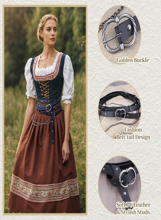 Ayliss Medieval Leather Metal Chain Belt DIY Faux Leather Pirate Belt Renaissance Costume Women Viking Accessories Steampunk (Black) - Image 4