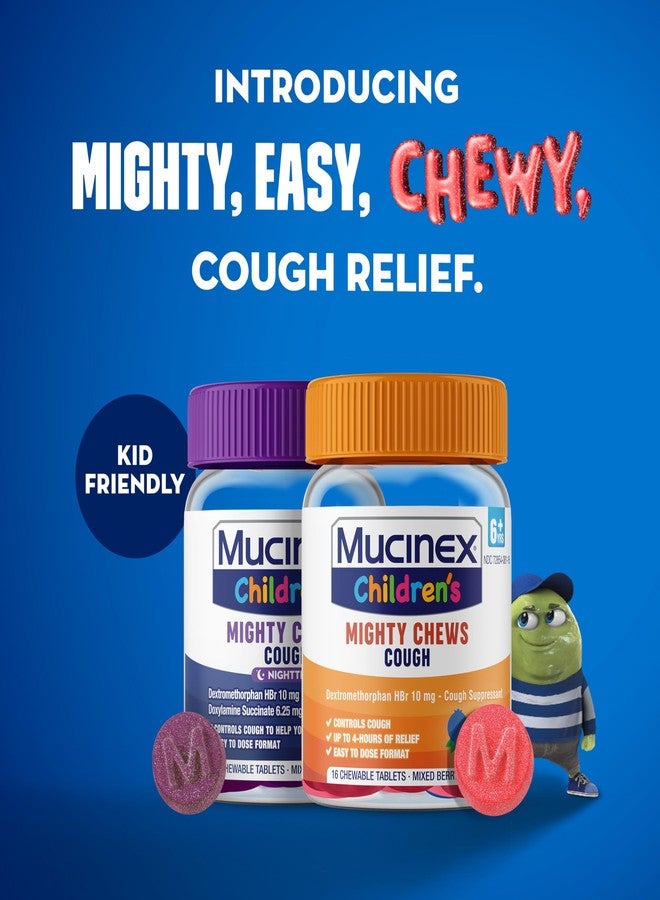 Mucinex Children Mighty Chews Kids Cough Medicine Daytime and Nighttime Value,Easy to Dose Cough Suppressant for Kids with Dextromethorphan,Mixed Berry Flavor,32 Medicated Chewable Tablets(Pack of 2) - Image 2