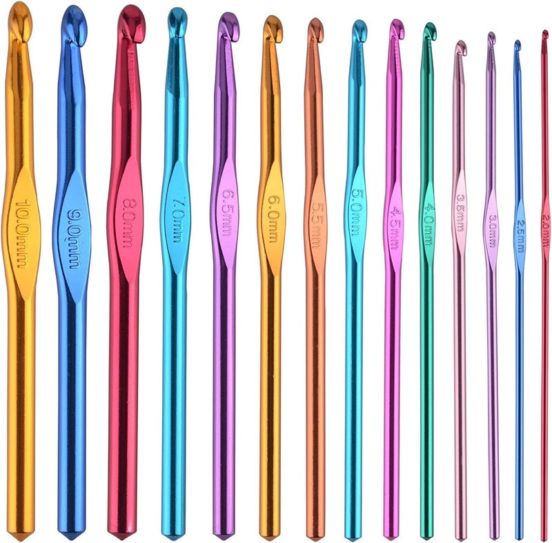 BCMRUN 14 pcs Multicolor Aluminum Crochet Hooks Knitting Needles Craft Yarn 2-10mm … - Image 1