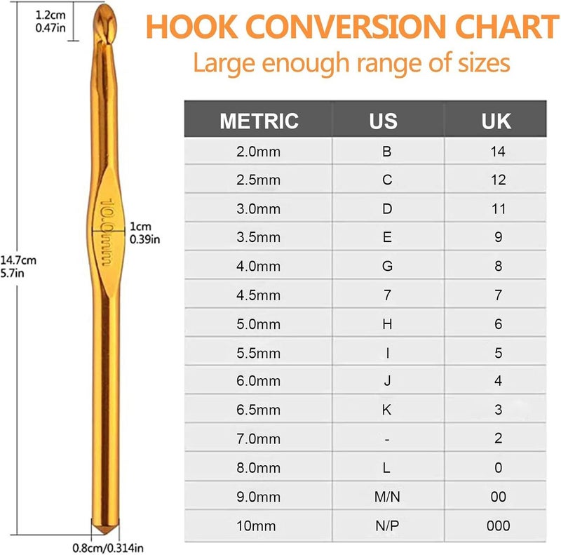 BCMRUN 14 pcs Multicolor Aluminum Crochet Hooks Knitting Needles Craft Yarn 2-10mm … - Image 2