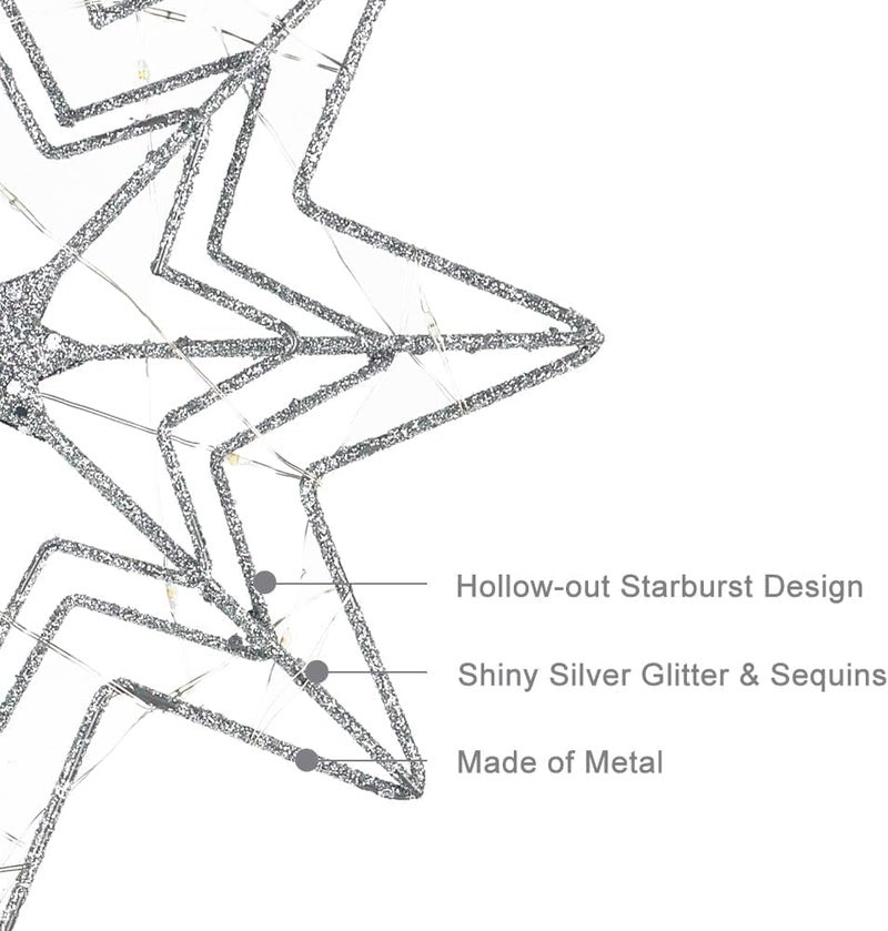 hogardeck Christmas Tree Topper, Glittered Silver 8-Pointed Star Tree Topper for Christmas Treetop, 20 LED Timer Sparkling Tree Toppers for Christmas Tree Decorations - Image 3