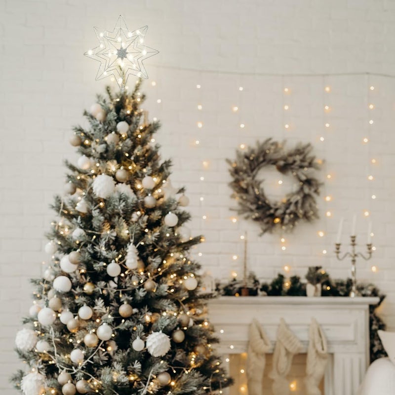 hogardeck Christmas Tree Topper, Glittered Silver 8-Pointed Star Tree Topper for Christmas Treetop, 20 LED Timer Sparkling Tree Toppers for Christmas Tree Decorations - Image 4