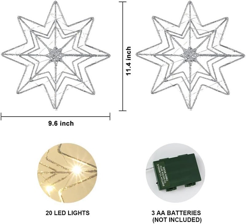 hogardeck Christmas Tree Topper, Glittered Silver 8-Pointed Star Tree Topper for Christmas Treetop, 20 LED Timer Sparkling Tree Toppers for Christmas Tree Decorations - Image 2