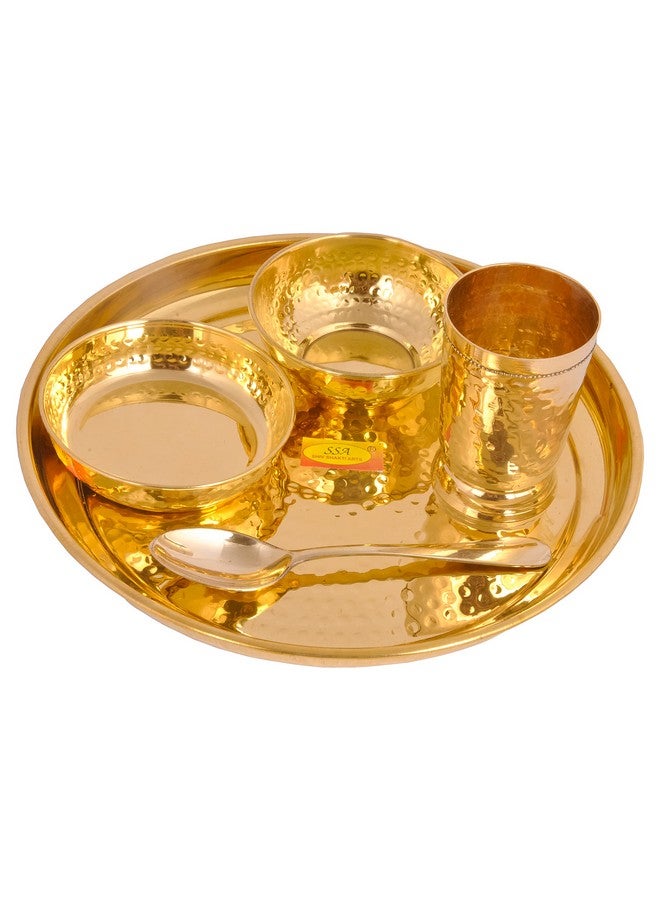 SHIV SHAKTI ARTS SHIV SHAKTI ARTS Pure Brass Solid Thali Set Round 5 Piece Set |Pital Dinner Set | Hammered Design L | Brass Dinnerware Set, For Gifting Diwali Special Gold - Image 4