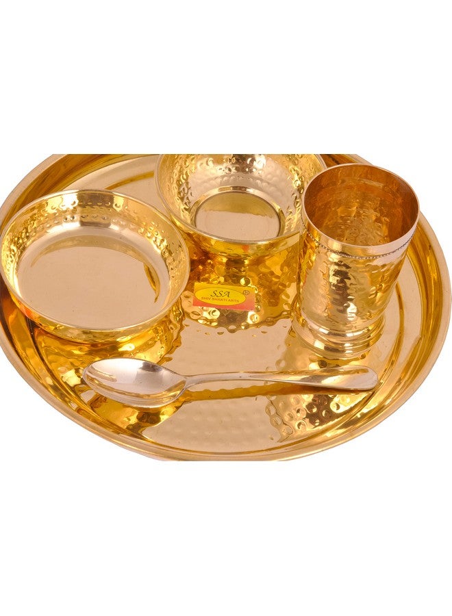 SHIV SHAKTI ARTS SHIV SHAKTI ARTS Pure Brass Solid Thali Set Round 5 Piece Set |Pital Dinner Set | Hammered Design L | Brass Dinnerware Set, For Gifting Diwali Special Gold - Image 5
