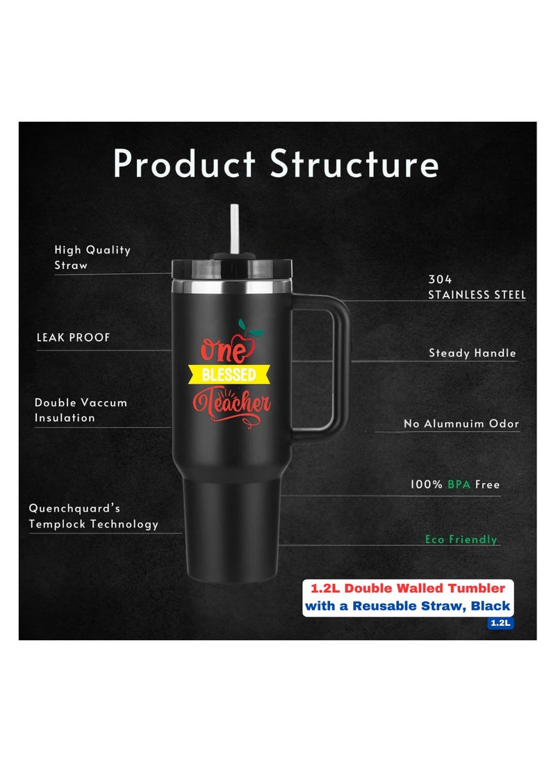 PRINTSHOP4ME - Teachers Day Tumbler Mug 1.2L With Lid&Straw|Double Walled Printed Tumbler Mug|Insulated Reusable Stainless Steel Tumbler Mug|Gift For Teachers - Image 1