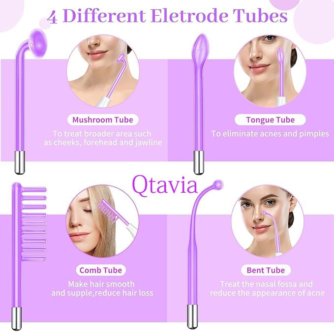 Qtavia High Frequency Facial Machine Portable Handheld High Frequency Facial Skin Wand Machine with 4 Different Tubes - Image 5
