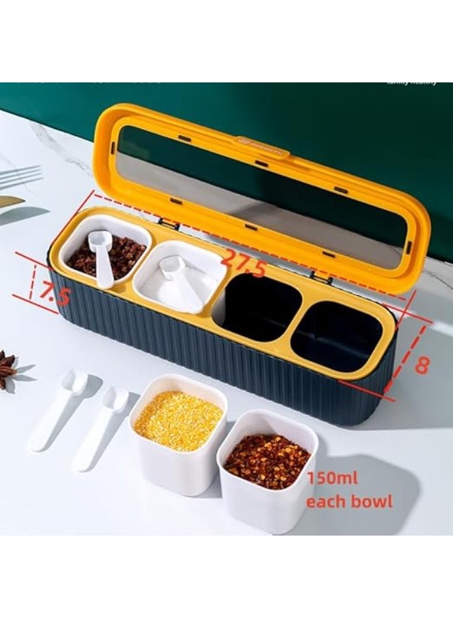 DUNISO صندوق توابل المطبخ، حاوية توابل بلاستيكية مع 4 أقسام، حاوية تخزين توابل مع غطاء وملعقة، مضادة للانزلاق، سهلة التنظيف، للمطبخ، المنضدة، تخزين الطعام - Image 2