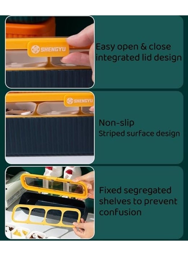DUNISO صندوق توابل المطبخ، حاوية توابل بلاستيكية مع 4 أقسام، حاوية تخزين توابل مع غطاء وملعقة، مضادة للانزلاق، سهلة التنظيف، للمطبخ، المنضدة، تخزين الطعام - Image 4