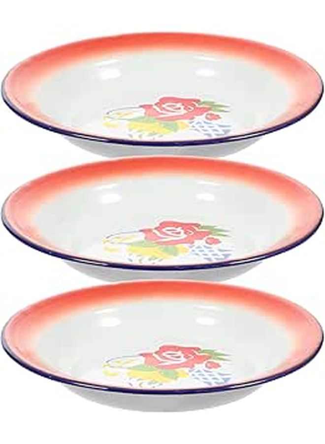 Vintage 3 Piece Enamel Snack Plates 20cm Round Food Dishes Retro Floral Tableware for Hot Pot BBQ Household Use - Image 1