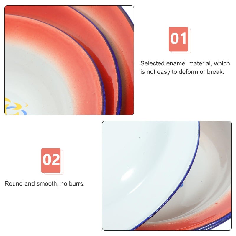 Vintage 3 Piece Enamel Snack Plates 20cm Round Food Dishes Retro Floral Tableware for Hot Pot BBQ Household Use - Image 4