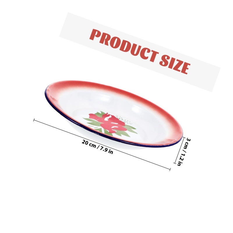 Vintage 3 Piece Enamel Snack Plates 20cm Round Food Dishes Retro Floral Tableware for Hot Pot BBQ Household Use - Image 3