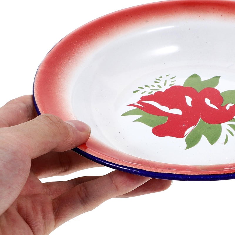 Vintage 3 Piece Enamel Snack Plates 20cm Round Food Dishes Retro Floral Tableware for Hot Pot BBQ Household Use - Image 5