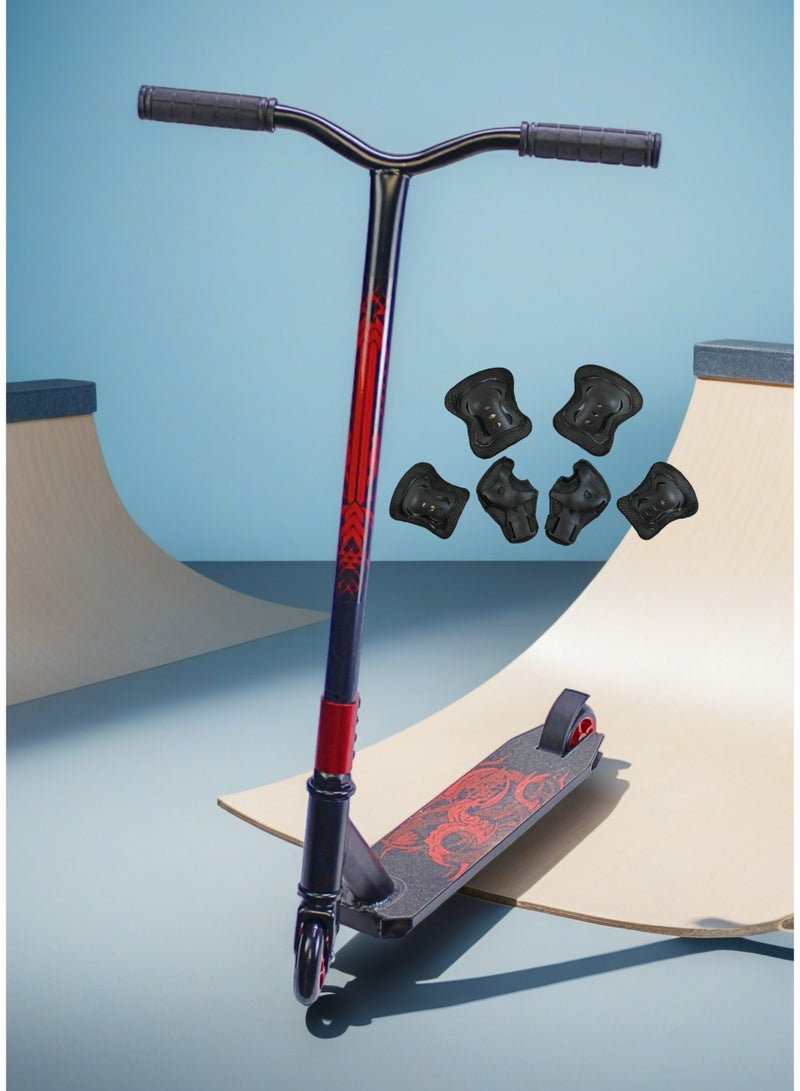 EASY FUTURE Pro Stunt Scooter for Tricks – 2 Wheel Freestyle Scooter with 110 mm Aluminium Wheels, Grip Tape Deck, Wide T-Tube Handlebars, Steel Brake, Lightweight 360° Spin, Beginner & Intermediate Level Including Protective Gear Set - Image 1