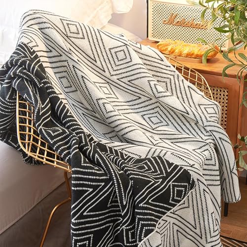 Black and White Throw Blankets Queen Size Knitted Modern Patterned Throw Blanket Soft Lightweight Woven Throw Blanket for Sofa Couch Bed and Living Room BlackWhite 60x80 Inch