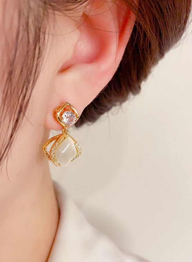 Women's Gold-Plated Drop Earrings, Cat's Eye & Zircon Geometric Statement Earrings for Ladies, Ideal for Daily & Formal Wear in Middle East - Image 2