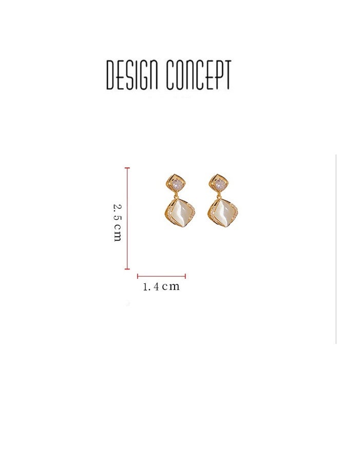 Women's Gold-Plated Drop Earrings, Cat's Eye & Zircon Geometric Statement Earrings for Ladies, Ideal for Daily & Formal Wear in Middle East - Image 5