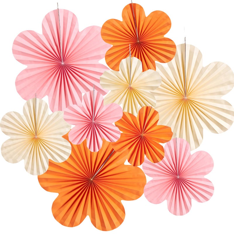 Paper Flowers Decorations for Wall Orange Paper Fans Classroom Decoration Paper Floral Backdrop Decor Paper Fans Decoration Hanging Paper Fans Pink Flower Wall Decor Set of 9