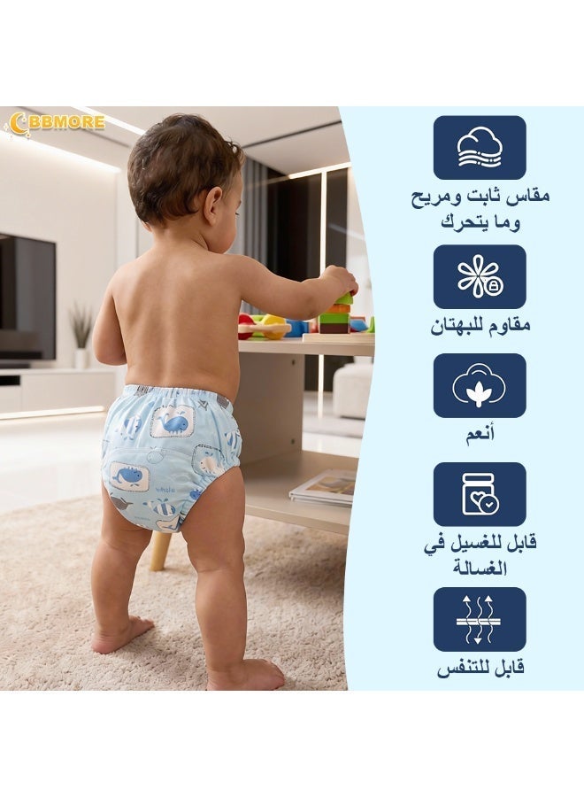BBMORE 4PCS Baby Potty Training Pants, Breathable Soft Cotton Cloth Diaper Reusable Cotton Potty Training Underwear for Boys & Girls Super Absorbent & Leak Proof (S-90/M-100/L-110) - Image 2