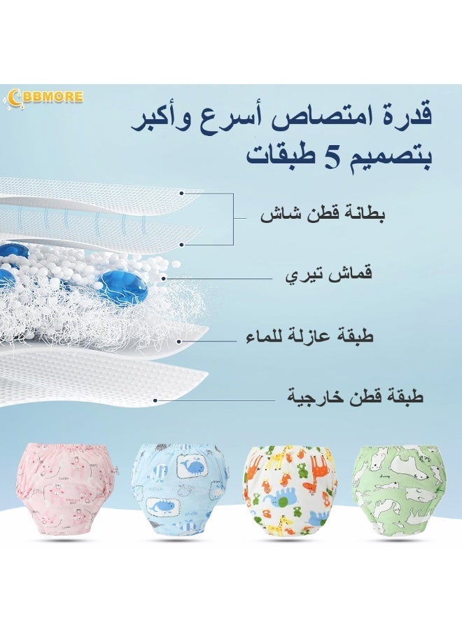 BBMORE 4PCS Baby Potty Training Pants, Breathable Soft Cotton Cloth Diaper Reusable Cotton Potty Training Underwear for Boys & Girls Super Absorbent & Leak Proof (S-90/M-100/L-110) - Image 5