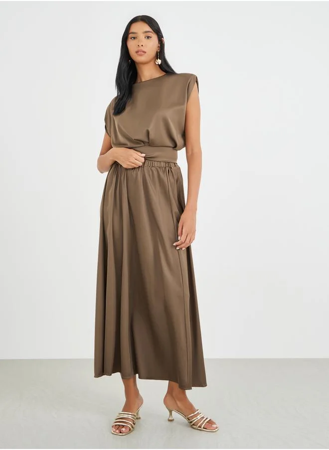 Take Two Take Two Solid Sleeveless Top and Pleated Midi Skirt Co-Ords