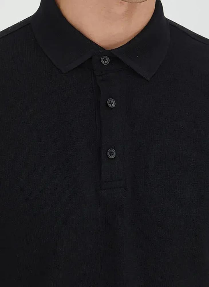 Kip Black Plain Polo Neck 100% Cotton T-Shirt - Image 4