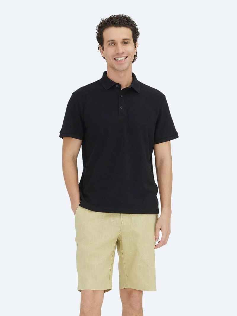 Kip Black Plain Polo Neck 100% Cotton T-Shirt - Image 3