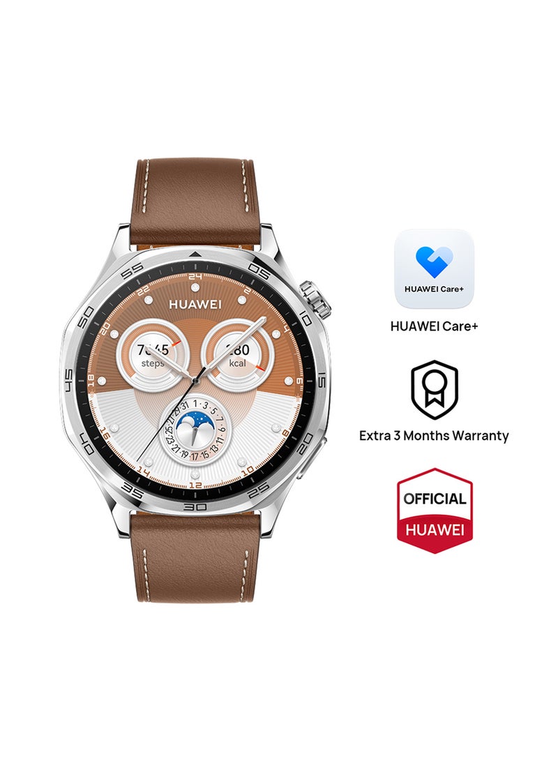 HUAWEI Watch GT 5 46mm Smartwatch, up to 14 Days Battery Life, All-new Running and Cycling Experience, Sharp-Edged Design Watch, Health Tracking, Compatible with iOS and Android -  Composite Leather Strap Brown - Image 1
