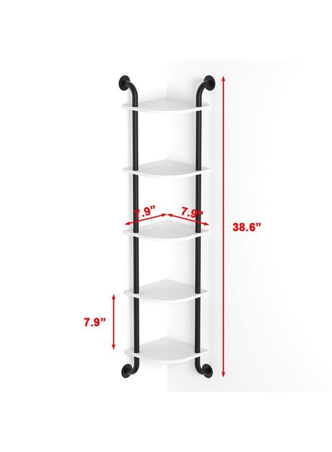 Tinpin Corner Shelf, 5-Tier Corner Floating Shelves, Bathroom Corner Shelf Wall Mount, Farmhouse Rustic Pipe Shelves, Corner Bookshelf, Small Corner Shelf for Living Room, Bedroom, Kitchen - White - Image 3