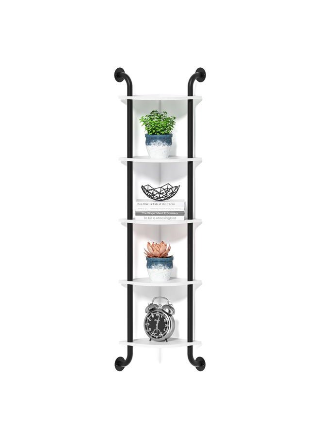 Tinpin Corner Shelf, 5-Tier Corner Floating Shelves, Bathroom Corner Shelf Wall Mount, Farmhouse Rustic Pipe Shelves, Corner Bookshelf, Small Corner Shelf for Living Room, Bedroom, Kitchen - White - Image 1