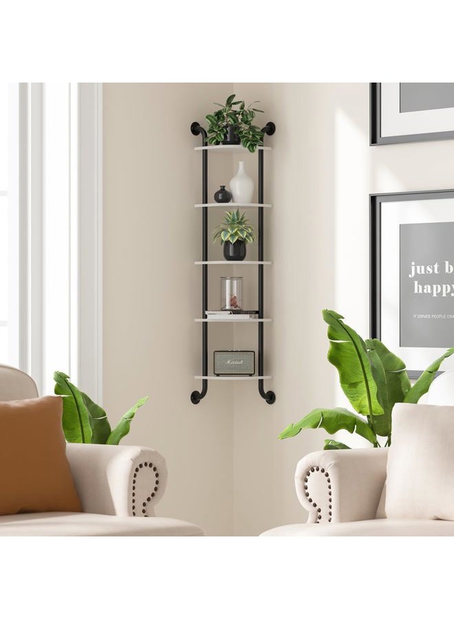 Tinpin Corner Shelf, 5-Tier Corner Floating Shelves, Bathroom Corner Shelf Wall Mount, Farmhouse Rustic Pipe Shelves, Corner Bookshelf, Small Corner Shelf for Living Room, Bedroom, Kitchen - White - Image 2