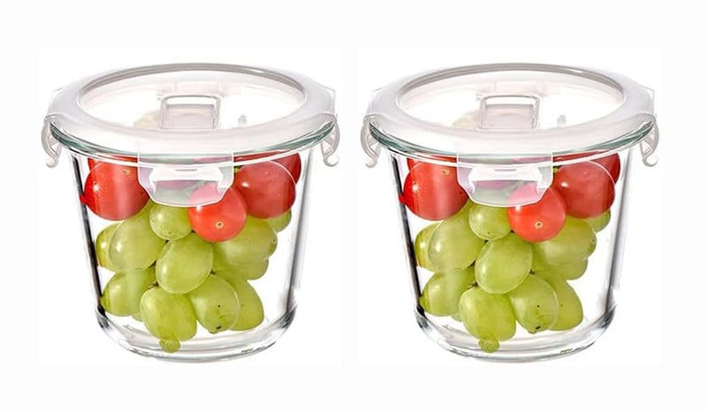 Avastro Round Glass Food Storage Container 700ml Cup Soup Container with Airtight Lids Round Glass Meal Prep Containers Leakproof Glass Soup Storage Container Microwave Freezer Safe Pack of 2 - Image 1