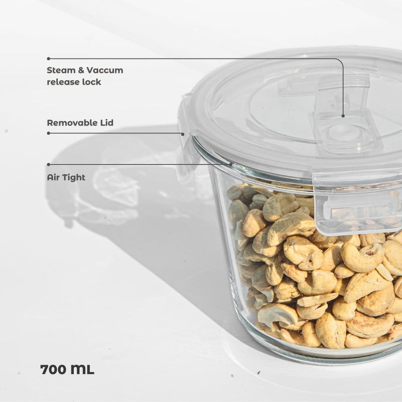 Avastro Round Glass Food Storage Container 700ml Cup Soup Container with Airtight Lids Round Glass Meal Prep Containers Leakproof Glass Soup Storage Container Microwave Freezer Safe Pack of 2 - Image 3