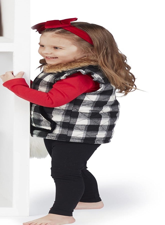 Mud Pie Baby Girls' Black Check Quilted Vest, 24 Months-3T - Image 4