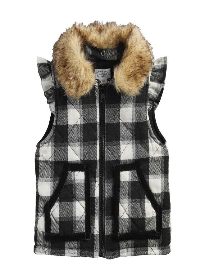 Mud Pie Baby Girls' Black Check Quilted Vest, 24 Months-3T - Image 1