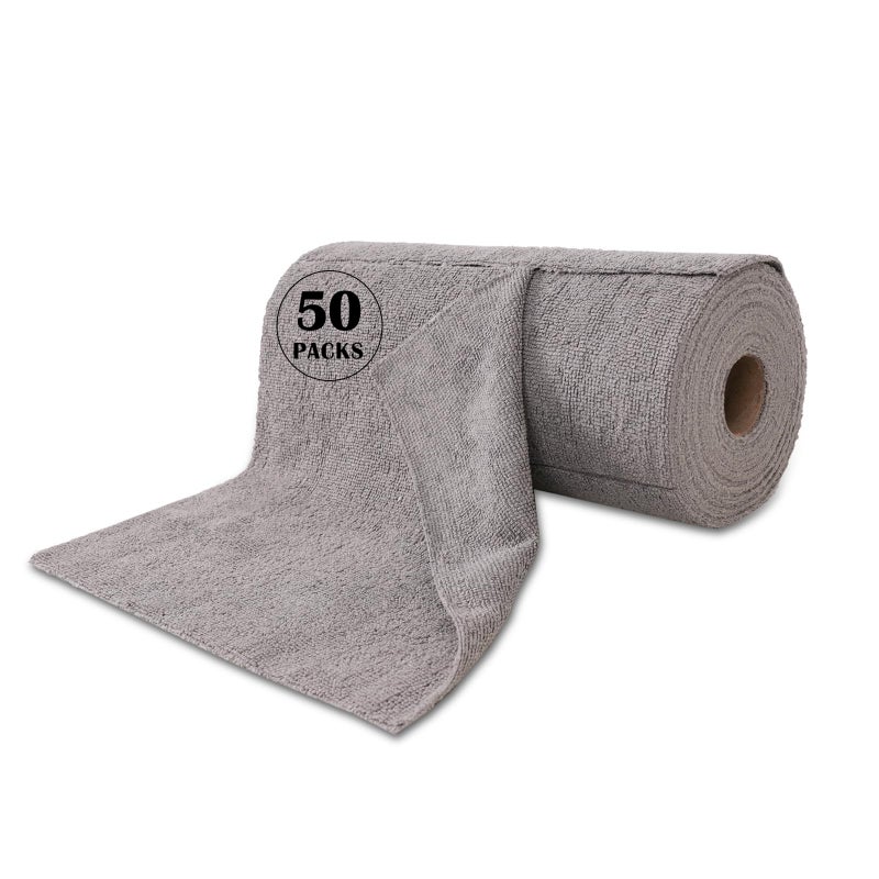 Reusable Cleaning Cloths Microfiber Towel 50 Pack Washable Tear Away Cleaning Towels Roll  12 12 Absorbent Rags Drying Dishcloths for Kitchen House Car 50 Grey