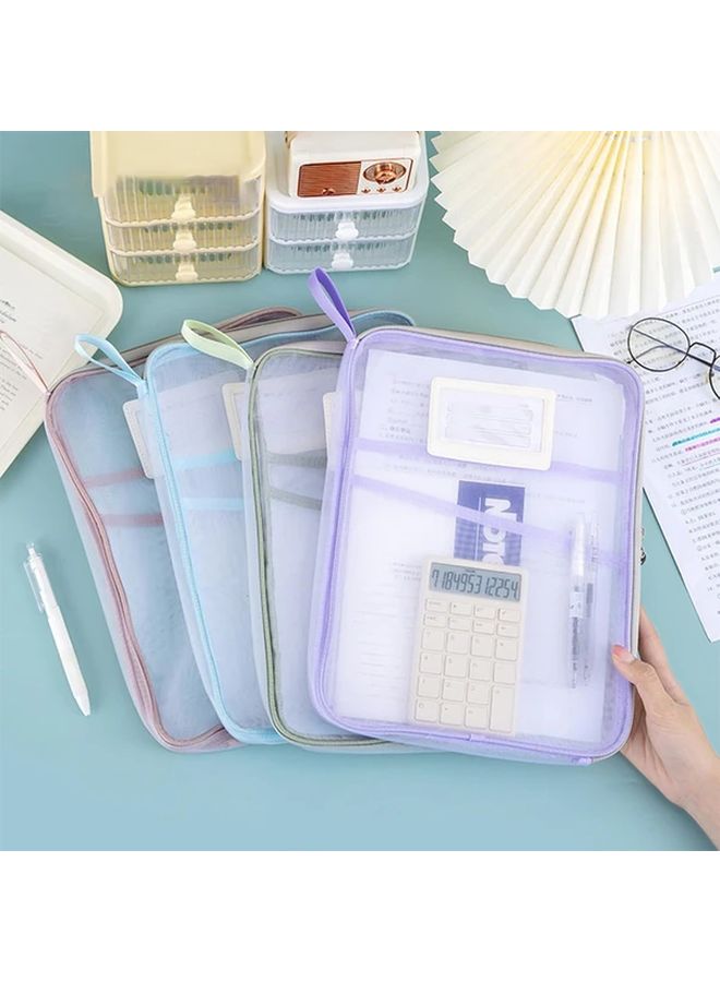 Purple Nylon Zip File Bag 3 Layer Organizer Lightweight Portable For Study Storage - Image 4