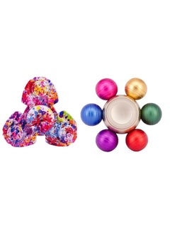 Premsons Premsons® Hand Spinner Desk Toy - High Speed Smooth Finger Spin Sensory Fidget Stress Relief Game Play for Kids & Adults - Birthday Party Gift - Combo - Rainbow Splash Triangular Head + Multicolor  - Image 1