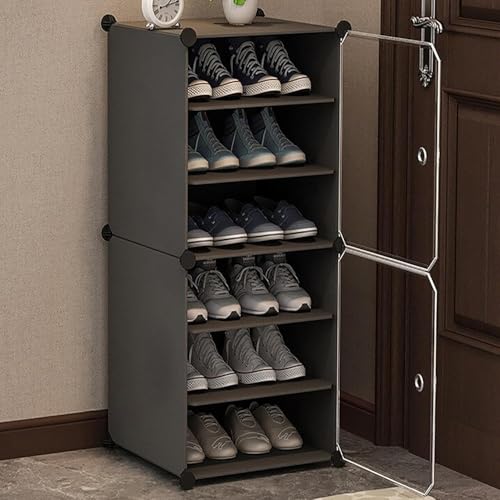 HEMOVIA Plastic Shoe Rack for Home | 6 𝐒𝐡𝐞𝐥𝐟 DIY Shoe Rack with Door for Home Storage Plastic Box Organizer, Metal Door Frame, Chappal Slipper Sandals Stand (Grey, 6-Shelf-2-Door) - Image 1