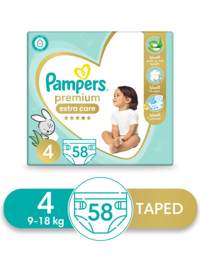 Pampers Premium EXTRA CARE Diapers, Size 4, 58 Baby Diapers - Image 2