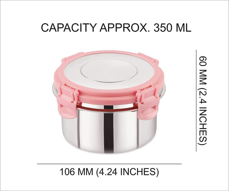 Black Olive Leak Proof Click and Seal Lock Stainless Steel Storage/Air Tight Tiffin Container/Lunch Container with Steel lid Fusion (350ml) - Image 2