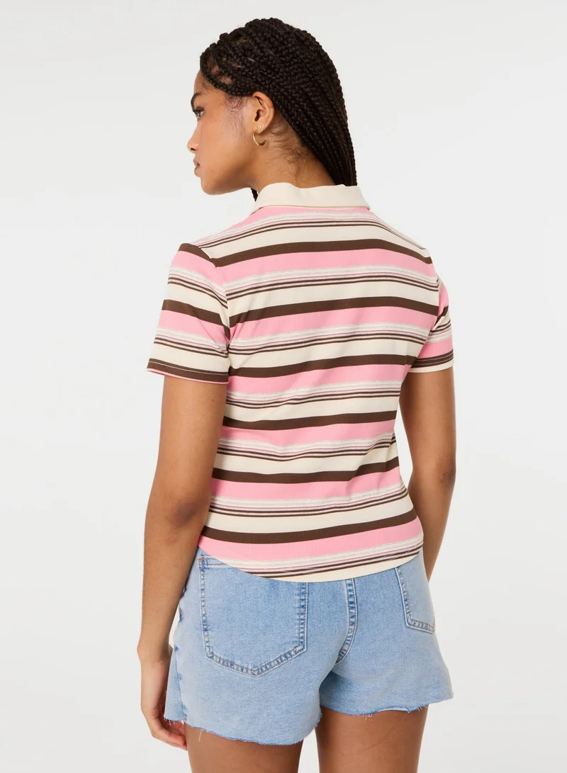بينك فانيلا Button Up Rugby T-Shirt