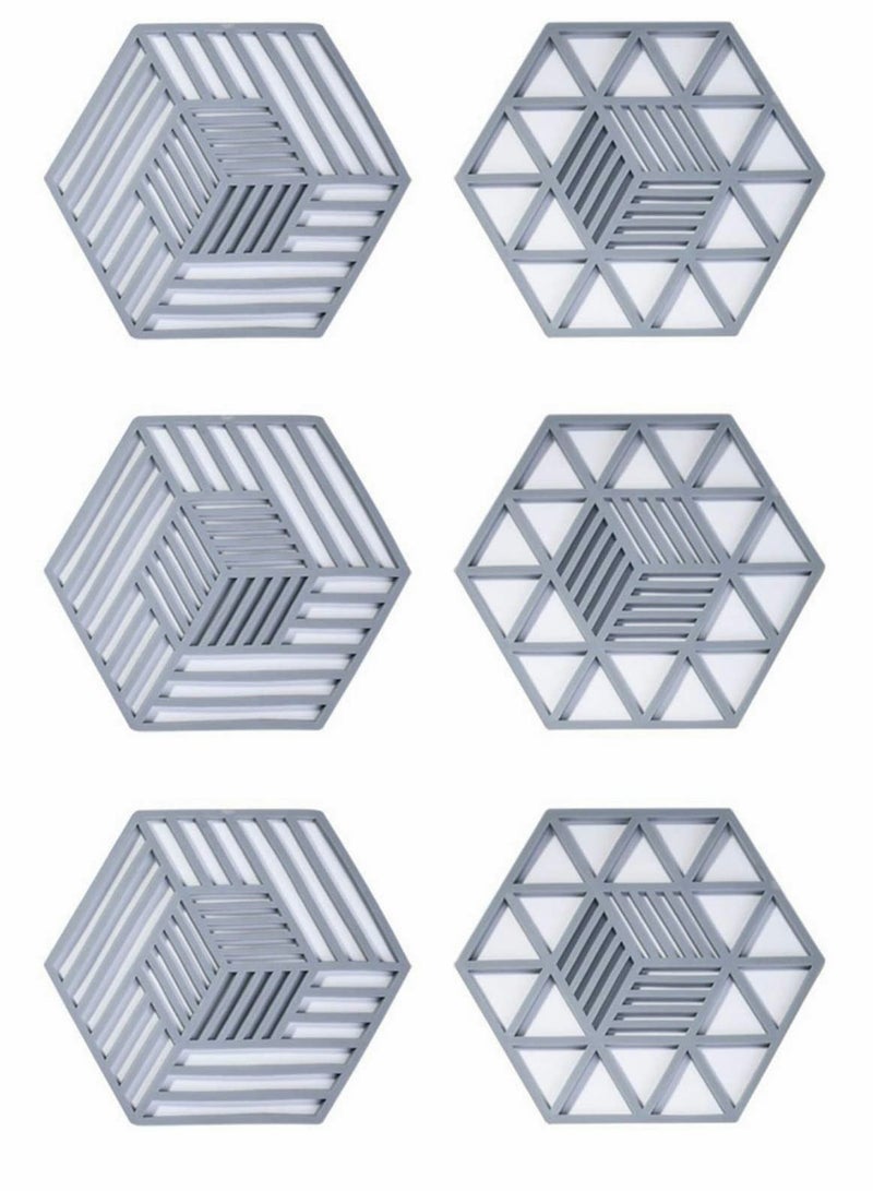 KASTWAVE Silicone Pot Holders Pads, Silicone Table Mats, Non-Slip Pot Holder Coasters Cup Mat, for Kitchen Cooking and Dining Table, Pad Hot Pads, Spoon Rest 6PCS (Gray) - Image 1