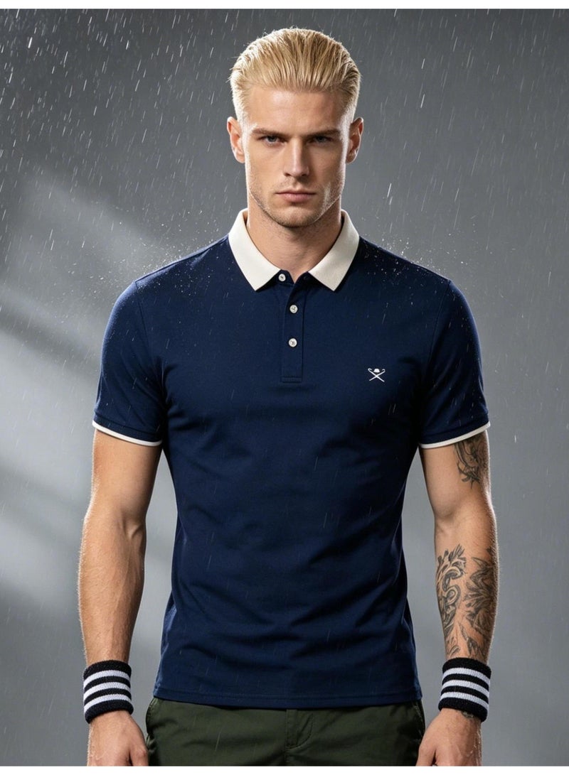 Hackett London Polo shirt with LOGO printing logo and contrast collar breathable leisure sports short sleeve shirt with slim POLO for men and women. - Image 1
