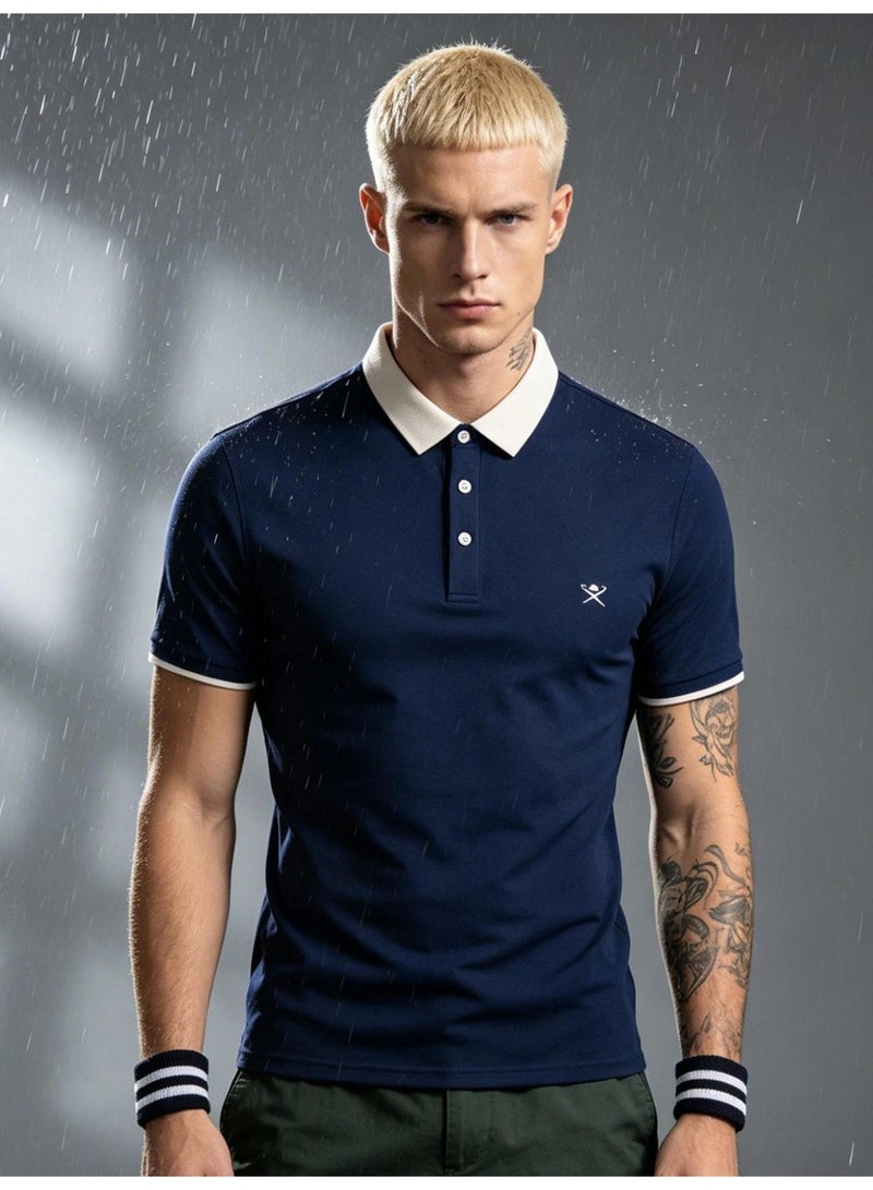 Hackett London Polo shirt with LOGO printing logo and contrast collar breathable leisure sports short sleeve shirt with slim POLO for men and women. - Image 3