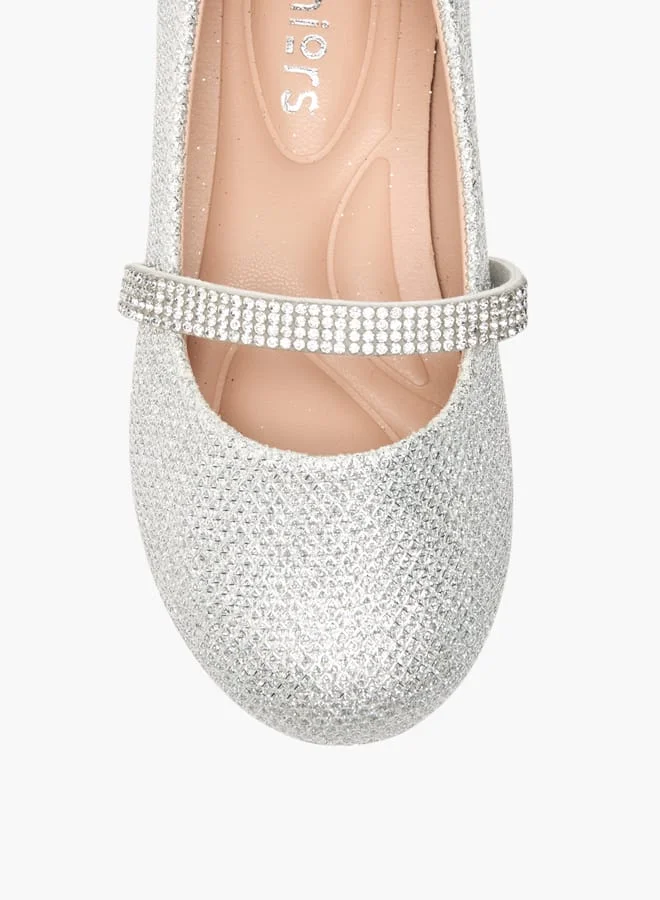 JUNIORS Girls Glitter Detail Ballerina Shoes With Elasticated Strap