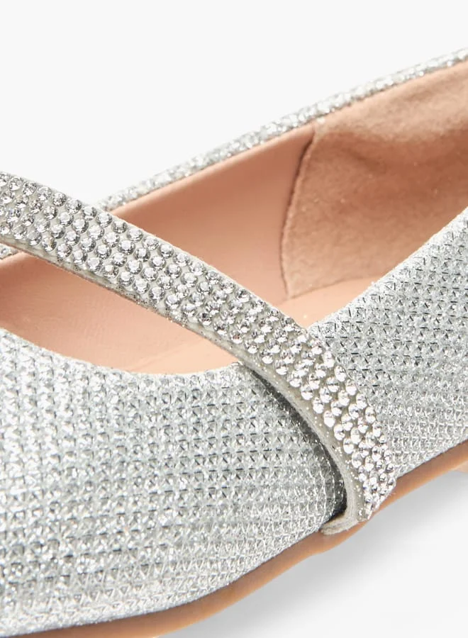 JUNIORS Girls Glitter Detail Ballerina Shoes With Elasticated Strap