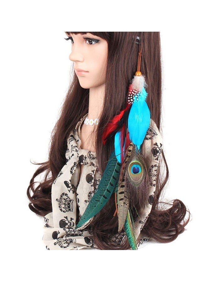 Fodattm Handmade Peacock Feather Hippie Hair Extension Headband Bohemia Feather Hair Clips Comb With Bead Women Hairpin Headdress Diy Accessories - Image 1