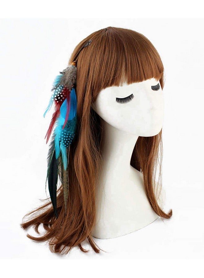Fodattm Handmade Peacock Feather Hippie Hair Extension Headband Bohemia Feather Hair Clips Comb With Bead Women Hairpin Headdress Diy Accessories - Image 2