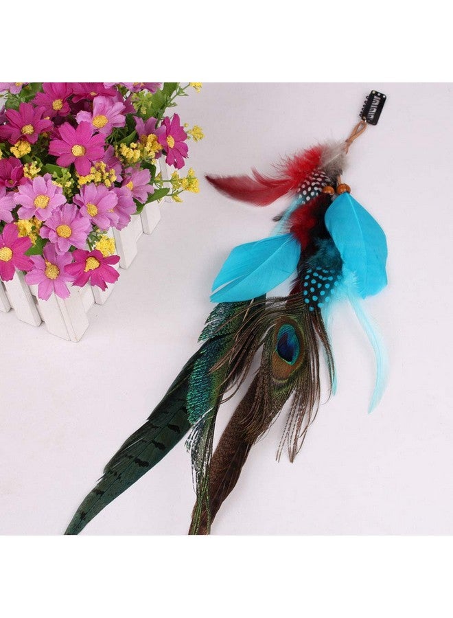 Fodattm Handmade Peacock Feather Hippie Hair Extension Headband Bohemia Feather Hair Clips Comb With Bead Women Hairpin Headdress Diy Accessories - Image 4